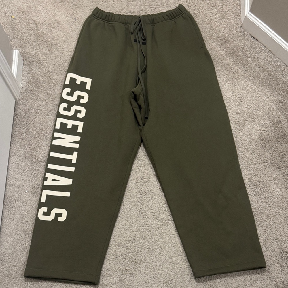 Essentials Dark Green Joggers with White Logo